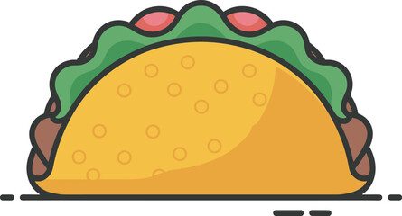 Flat Line Design Taco Vector Illustration - Mexican Fast Food Icon