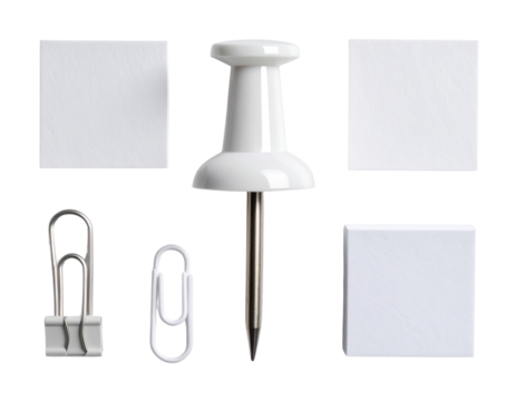  Minimal White Push Pin with Desk Accessories – isolated on transparent background - Powered by Adobe