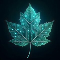 Digital Maple Leaf with Circuit Board Pattern and Neon Glow