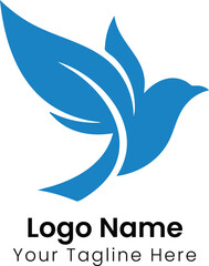 Naklejka premium Elegant stylized blue bird logo, a vibrant symbol of freedom, natural grace, and forward momentum. This modern graphic design embodies new beginnings, growth, and peace, perfect for an inspiring and d
