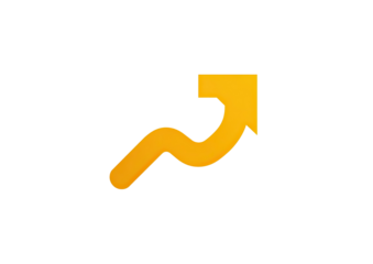 A curved, yellow upward-pointing arrow with an outline against a stark black background