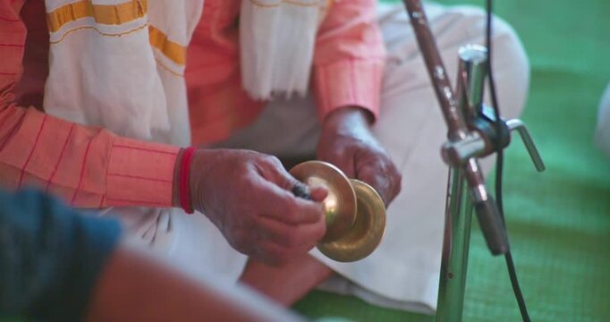 Cinematic Shot of Taal&ndash;Manjira in Temple Bhajan | Indian Spiritual Music