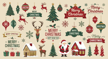 Festive Holiday Collection Vintage Christmas Decorations and Elements for Seasonal Design