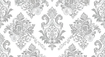 Elegant Damask Pattern in Gray and White A Timeless and Ornate Design