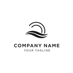 Minimalist logo design featuring stylized sun and wave, ideal for coastal businesses.