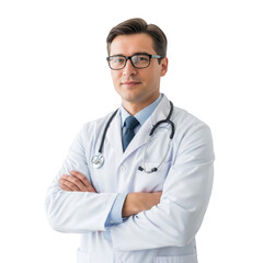Fototapeta premium Confident Physician Portrait with Stethoscope and Crossed Arms Against Transparent Background