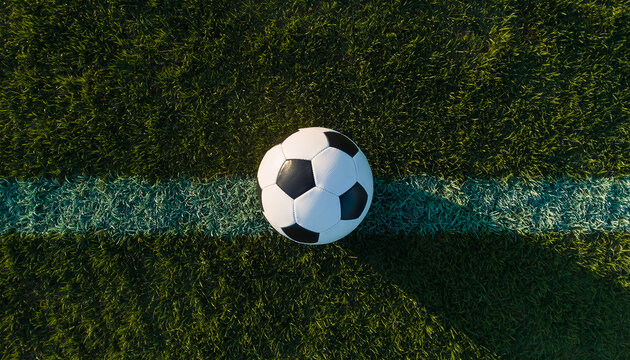 芝生の上のクラシックなサッカーボール Generative AI - Powered by Adobe