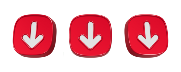 3d rendering icon down arrow in red button