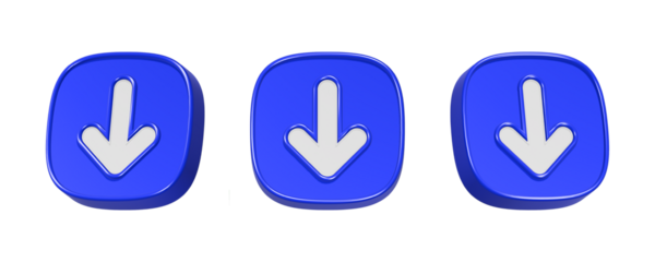 3d rendering icon down arrow in blue button