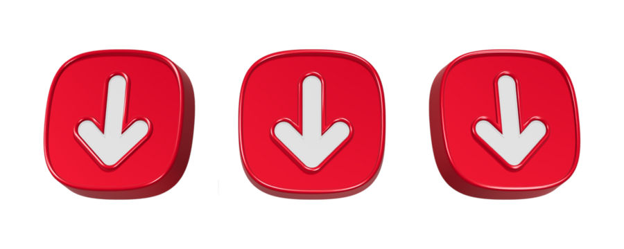 3d rendering icon down arrow in red button