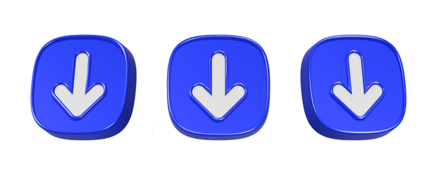 3d rendering icon down arrow in blue button