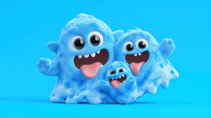 Obraz premium Cute Cartoon Blue Monsters with Big Eyes and Happy Expressions