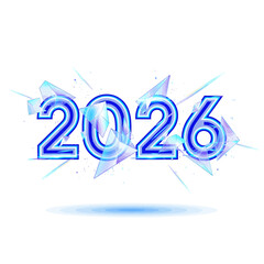 Blue Neon 2026 Numbers Exploding Into Ice Shards With Light Rays