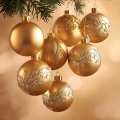 Gold Christmas ball set, golden bauble, christmas  ornament