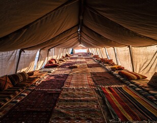 Cozy Bedouin Tent Interior Crafted with Rich Carpets and Cushions