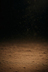 A dramatic tableau unfolds: dust motes dance in light against a dark backdrop, illuminating the ground below, a dance of light and shadow.