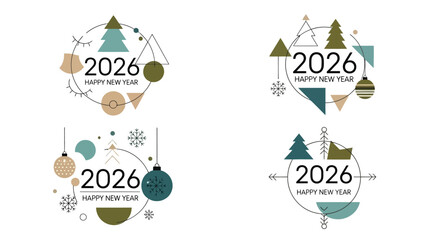 Elegant New Year 2026 Celebration Designs - Festive Geometric Badges for Greetings