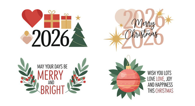 Festive Christmas Designs Celebrate with Merry Messages, Ornaments, and Year 2026 Graphics