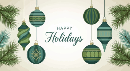 Festive Holiday Ornaments and Evergreen Branches for Joyful Season's Greetings © Budi
