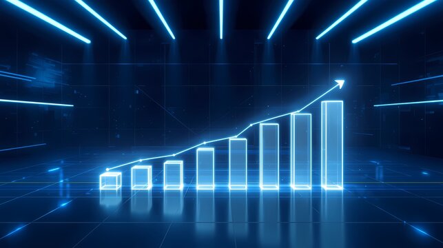 glowing stock market chart in dark blue background