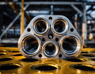 Close-Up View of Hydraulic Manifold Block with Multiple Ports