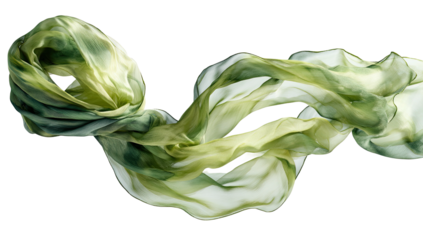 Green, flowing fabric waves elegantly against black space