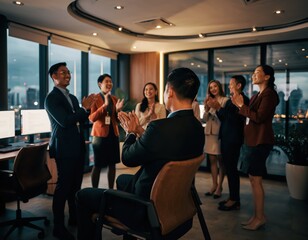 Corporate Team Celebrating Award Night with Applause in Office