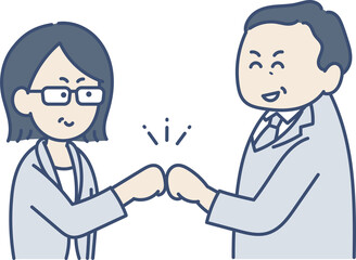 グータッチをする40代のビジネスウーマンとビジネスマンのイラスト