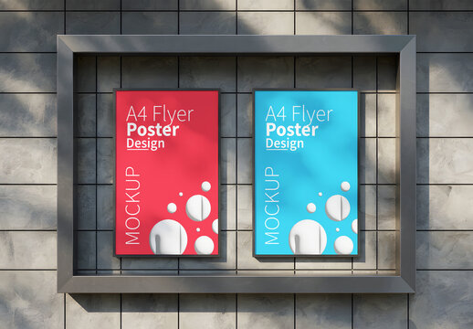 Dual Poster Mockup on Subway Tiles with Shadow