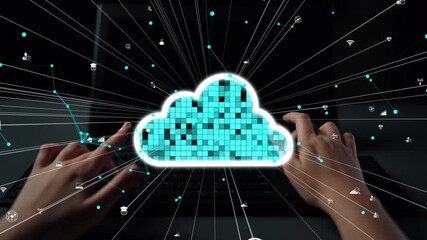 A captivating visual of hands on a keyboard with a cloud symbol, illustrating the concept of data transfer and connectivity in today digital landscape. Xenic