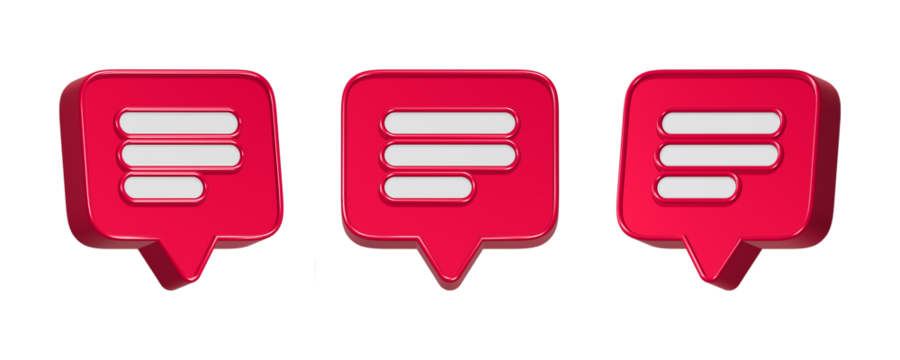 3d rendering icon bubble chat in red color
