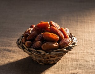 High-Quality Dried Dates Piled in a Traditional Basket for Stock Use