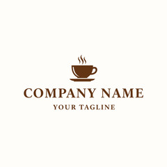 Elegant brown coffee cup logo with steam and text on a white background.