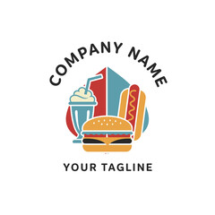 Fast food restaurant logo featuring burger, hotdog, and milkshake design.