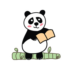 Children drawing panda reading book illustration