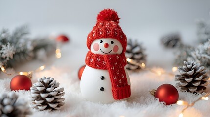 Cute Minimalist Snowman Figurine with Bright Scarf – Winter Decor & Holiday Theme