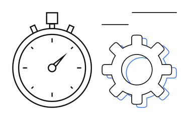 Stopwatch and gear illustrating efficient workflow, time management, and productivity improvement. Ideal for planning, optimization, performance, strategy, workflow, timing concepts simple flat
