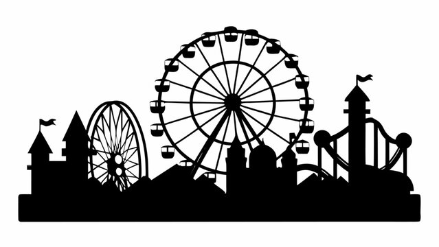 Whimsical amusement park skyline silhouette with Ferris wheel, a captivating carnival scene for joyful designs