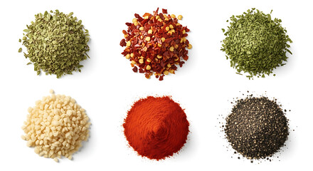 Assortment of spices and herbs on transparent background
