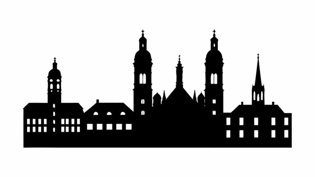 Dramatic silhouette showcases Augsburg cityscape, perfect for travel posters and design elements