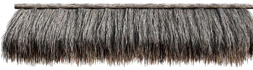 Overhanging thatch roof detail, gray and weathered look