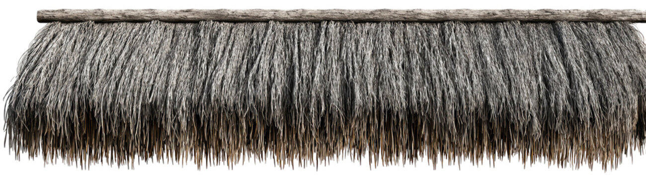 Overhanging thatch roof detail, gray and weathered look