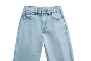 Light-wash denim jeans, high-waisted, front detail view