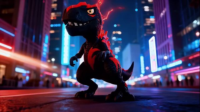 Neon T-Rex: Cyber Dino Rampage in Night City Lights