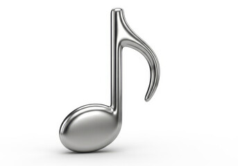 Shiny silver eighth note music symbol isolated on white background