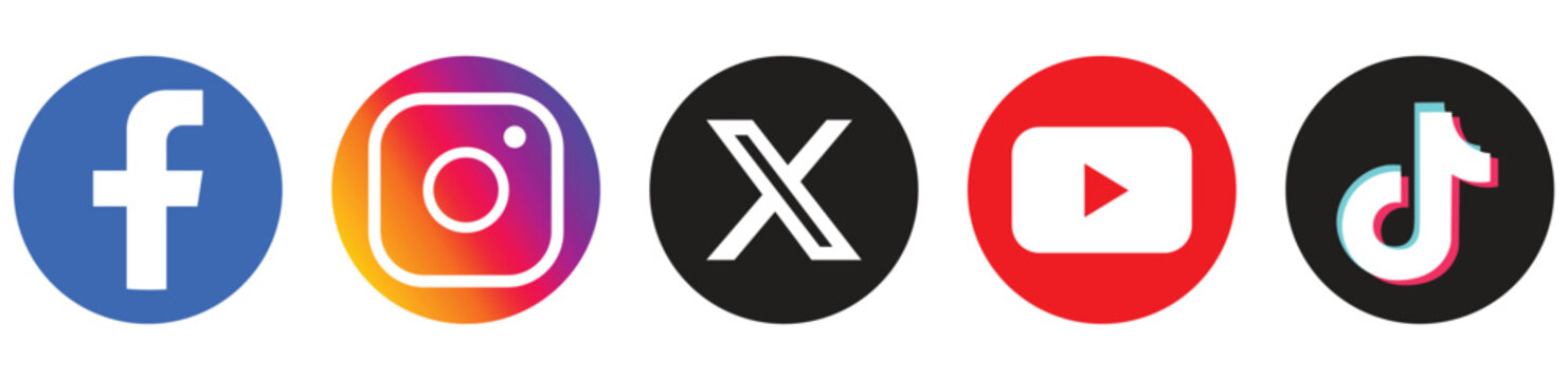 Social media icon set, Facebook, Instagram, X, YouTube, Tiktok, social network logos.