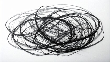 Abstract charcoal scribble on white paper, chaotic pencil drawing texture, artistic background, hand-drawn lines, black and white sketch