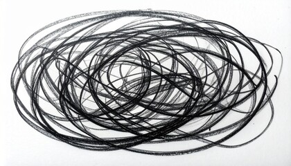 Abstract charcoal scribble drawing on white paper, chaotic messy lines, hand-drawn texture, artistic background, black and white sketch