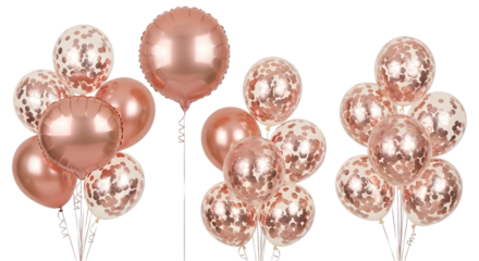 Rose-gold balloon clusters for elegant celebrations and photography backdrops


