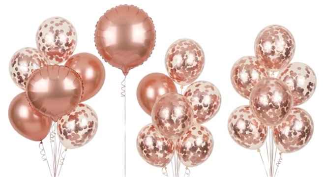 Rose-gold balloon clusters for elegant celebrations and photography backdrops

